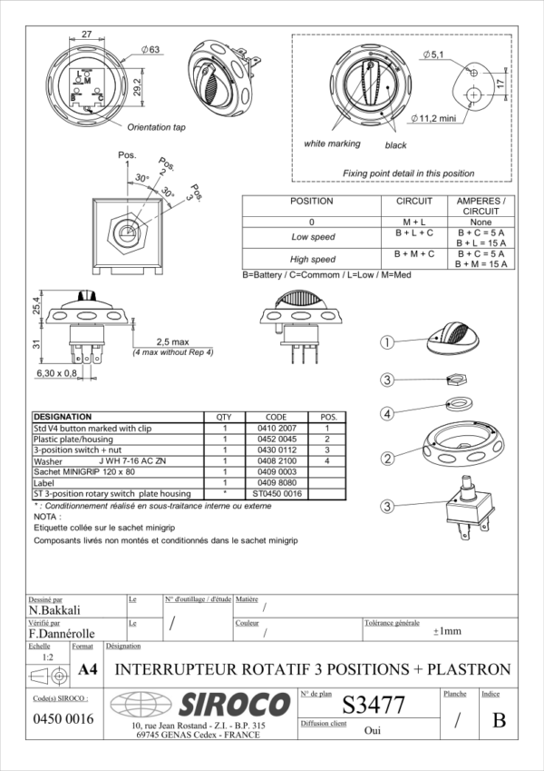 3 position rotary switch